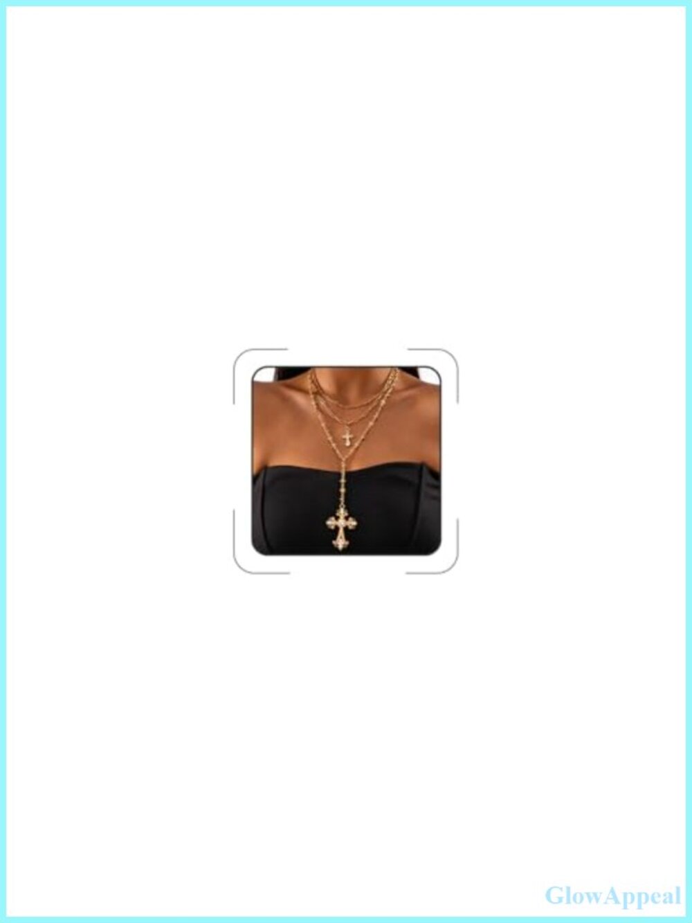 Long Gold Cross Necklace Rhinestone Pearl Y Pendant Layered Rosary Women